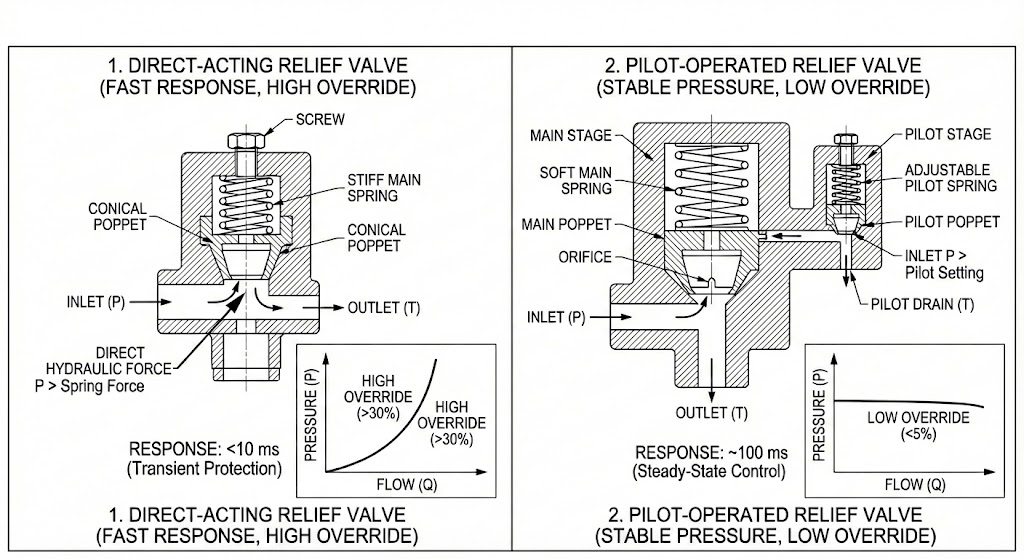 Types of Hydraulic Pressure Relief Valves: Direct-Acting vs Pilot-Operated